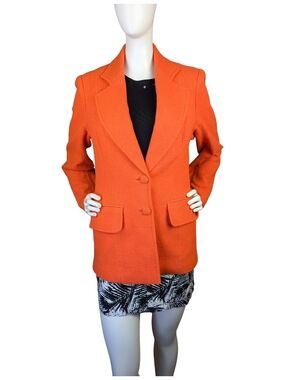 Vintage Orange Textured Statement Blazer Tailored Mod Jacket Small 70s 80s Style